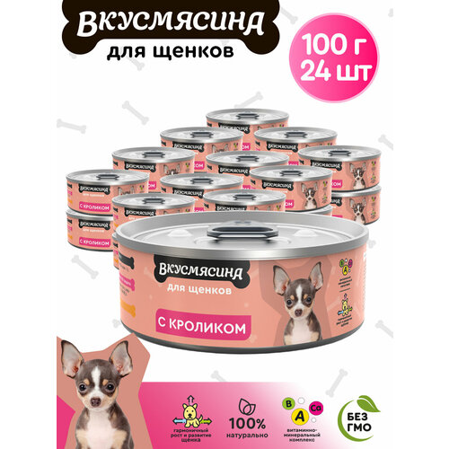 Корм консервированный для щенков вкусмясина с кроликом, 100 г х 24 шт. фото