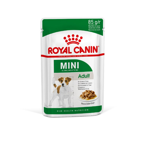 Royal Canin Mini Adult Корм консервированный для взрослых собак мелких размеров от 10 месяцев, кусочки в соусе, 28х85г. фото