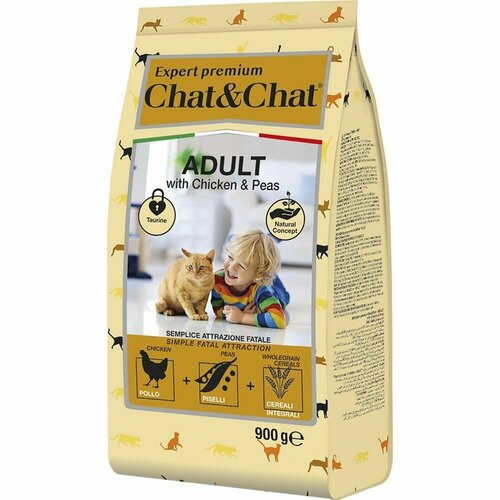 Сухой корм Chat&Chat Expert Premium Adult with chicken & peas, для взрослых кошек с курицей и горохом, 900г фото