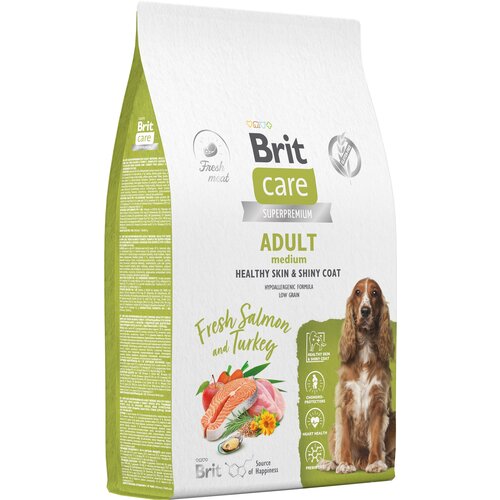 Сухой корм для собак средних пород Brit Care Dog Adult M Healthy Skin&Shiny Coat​​​​, здоровая кожа и шерсть, с лососем и индейкой 12 кг фото