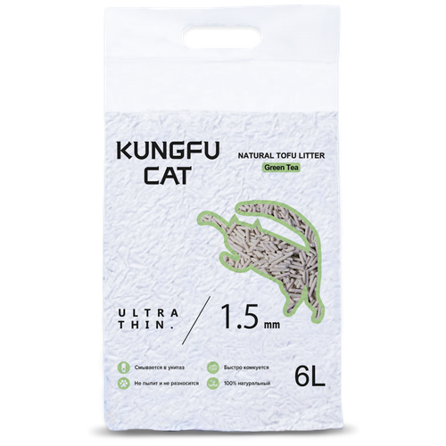 Kungfu Cat Green Tea Наполнитель комкующийся для кошачьего туалета Зеленый чай 6л фото