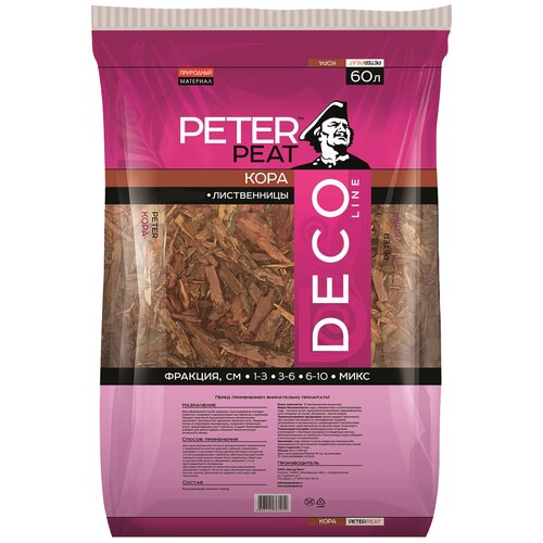 Кора лиственницы PETER PEAT Deco Line фракция 60-100 мм коричневый, 60 л, 13 кг фото