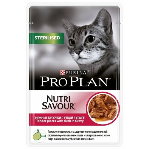 Влажный корм для стерилизованных кошек и кастрированных котов Pro Plan Nutri savour, с уткой 4 шт. х 85 г (кусочки в соусе) фото