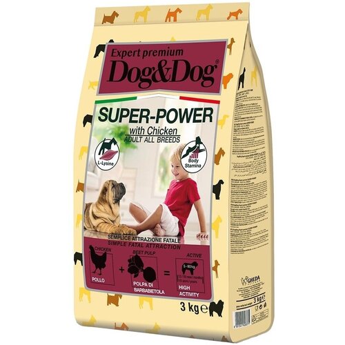 Корм Dog&Dog Expert Premium Super-Power для взрослых активных собак с курицей 3 кг фото