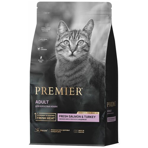 PREMIER LOW GRAIN CAT ADULT SALMON & TURKEY низкозерновой для взрослых кошек с лососем и индейкой (0,4 кг) фото