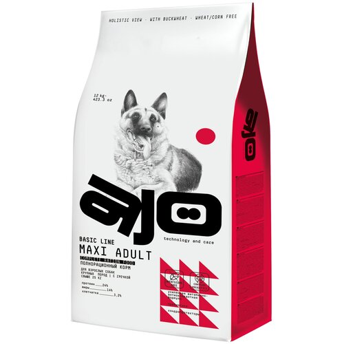 AJO Dog Maxi Adult Сухой полнорационный корм с гречкой для взрослых собак крупных пород, 12 кг фото