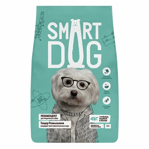 Smart Dog (Смарт Дог) сухой корм для взрослых собак с ягнёнком, лососем, индейкой, 0,8кг фото