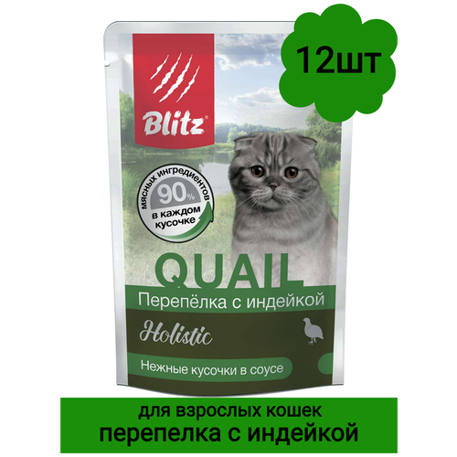 Влажный корм Blitz Holistic для кошек перепелка с индейкой в соусе (пауч), 12 шт 85 г фото