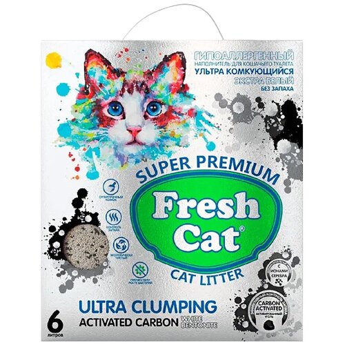 FRESH CAT Activated carbon, комкующийся, экстра белая глина +актив. уголь, без аромата, 5,16кг/6л фото