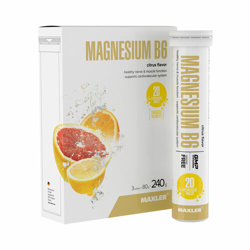 Шипучие витамины Maxler Magnesium B6 Effervescent ( Магний Б6 - шипучие таблетки по 4,0 г 3 тубы по 20 штук ) - Цитрус фото