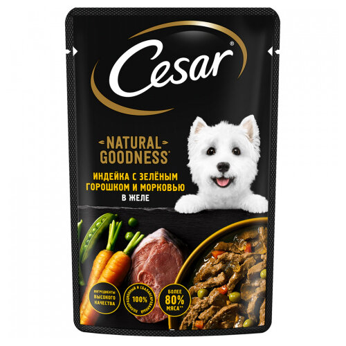 Влажный корм Cesar Natural Goodness для собак, с индейкой, горохом, морковью в желе 28х80г фото