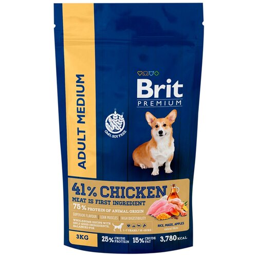 BRIT PREMIUM DOG ADULT MEDIUM для взрослых собак средних пород с курицей (3 кг х 3 шт) фото