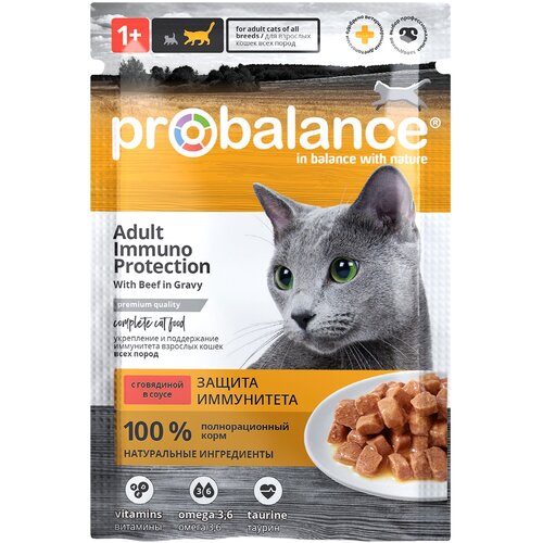 Влажный корм для кошек ProBalance с говядиной 85 г (кусочки в соусе) фото