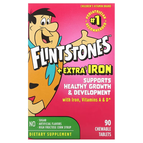 Flintstones, Мультивитамины для детей, с дополнительным содержанием железа, 90 жевательных таблеток фото