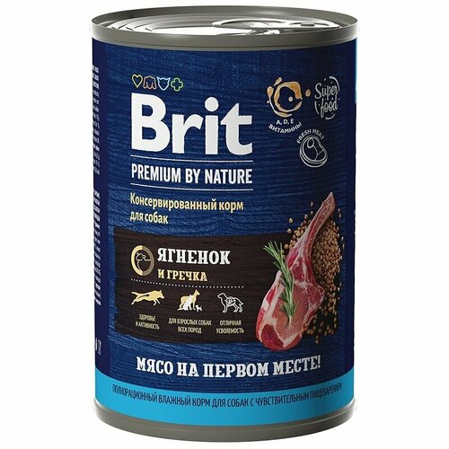 Brit Premium by Nature Корм консервированный с ягненком и гречкой для взрослых собак всех пород с чувствительным пищеварением, 410гр, 6 штук фото