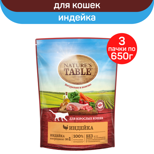 Сухой корм для кошек Nature’s Table Индейка, 3 упаковки по 650 г фото