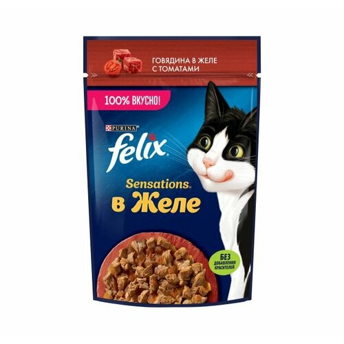 Felix Sensations 75 г пауч влажный корм для кошек, с говядиной в желе с томатами 52 шт фото