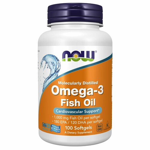 NOW Омега 3 omega-3 1000 мг жирные кислоты, 100 капсул фото