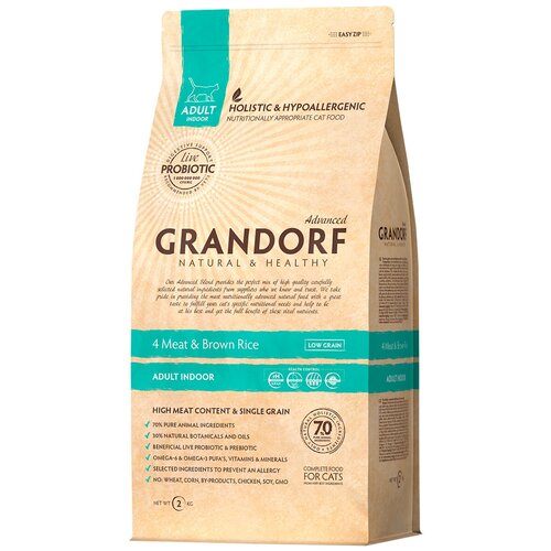 GRANDORF SINGLE GRAIN CAT ADULT INDOOR низкозерновой для взрослых кошек живущих дома 4 вида мяса с индейкой, уткой, кабаном и ягненком(0,4кг х 8шт) фото