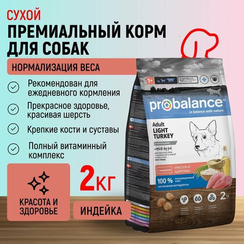 Корм сухой Probalance для собак всех пород Adult Light Turkey, с индейкой, пакет 2 кг фото