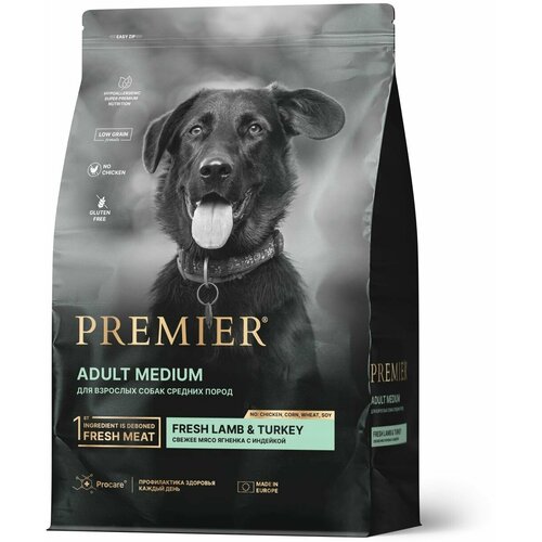 Premier Dog Lamb&Turkey ADULT Medium сухой корм для собак средн. пород свеж. мясо ягненка/индейка 3кг фото