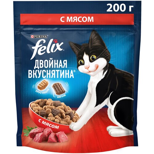 Сухой корм Felix Двойная Вкуснятина для взрослых кошек, с мясом 200г фото