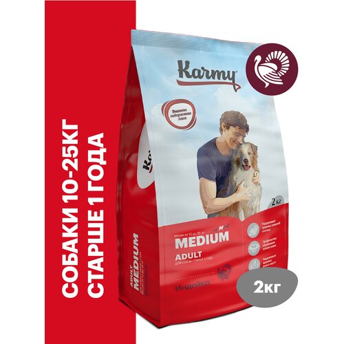 Сухой корм KARMY Medium Adult для взрослых собак средних пород старше 1 года Индейка 2кг фото