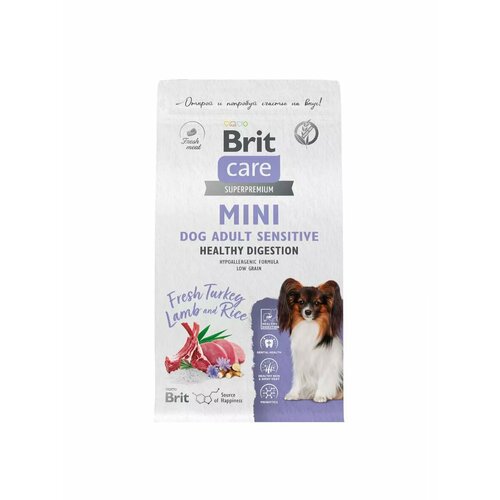 Сухой корм для собак мини пород Brit Care Adult mini Sensitive Healthy индейка ягненок 400 гр фото