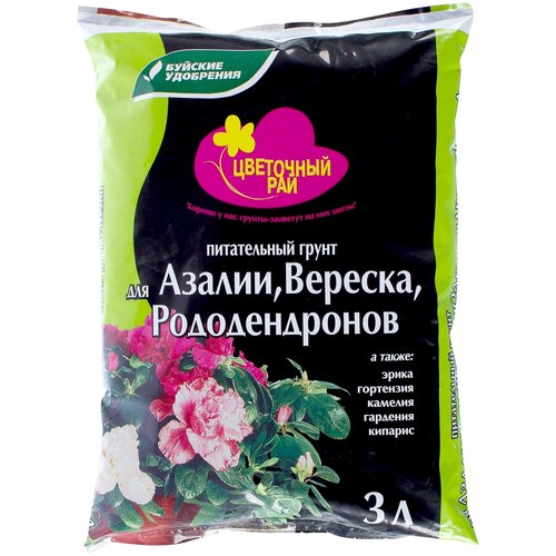 Грунт Буйские удобрения Цветочный рай для азалии, вереска, рододендронов коричневый, 3 л, 1.44 кг фото