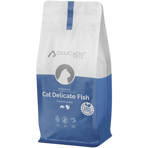 DELICADO KAT DELICATE FISH Корм для кошек 10кг с рыбой и индейкой, для чувствительного пищеварения, снижает риск возникновения пищевых аллергических реакций фото