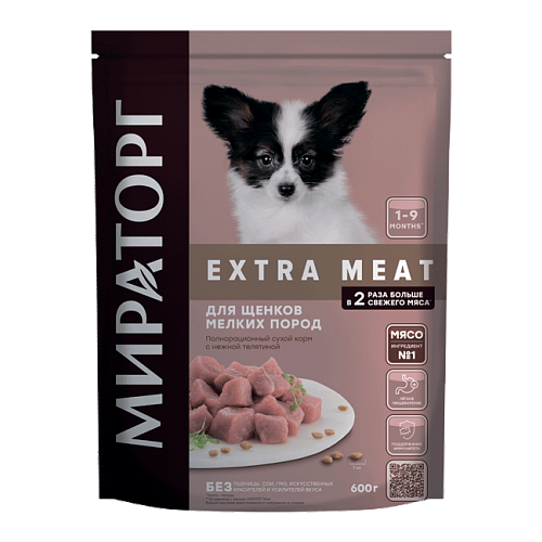 Сухой корм для собак Мираторг EXTRA MEAT c нежной телятиной для щенков мелких пород 1 уп. х 600 г фото