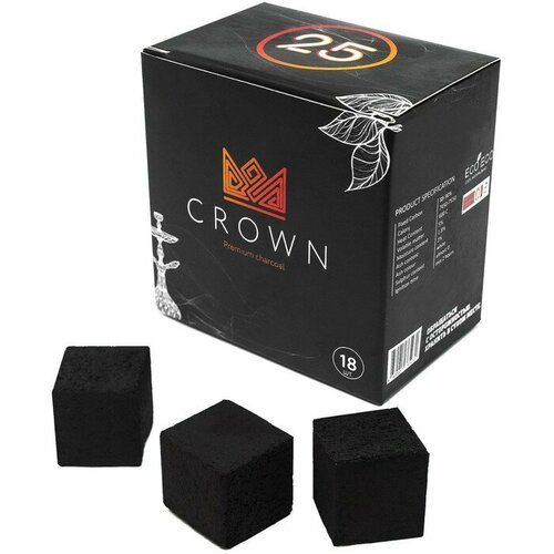 Уголь для кальяна Crown, 18 кубиков, кубик 2.5 х 2.5 см фото