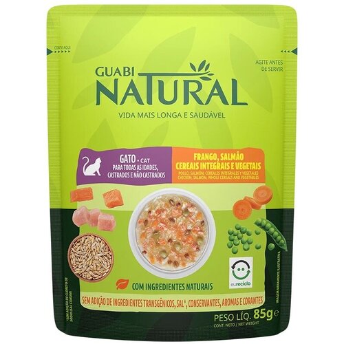 Guabi Natural Cat пауч для взрослых кошек курица, лосось, цельнозерновые злаки и овощи 85 г фото