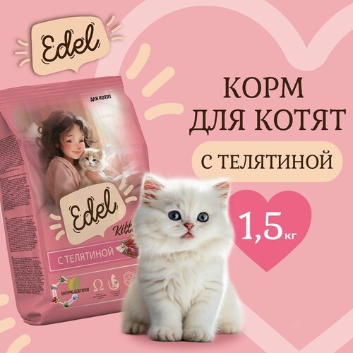 Корм сухой для котят, а также беременных и кормящих кошек Edel с телятиной, 1,5кг Эдель фото