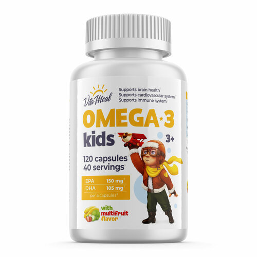 Омега 3 для детей VitaMeal Omega-3 Kids детская с 3 лет, 120 капсул, мультифрукт фото