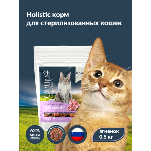 Сухой корм для кошек холистик Ortipo - ягненок Sterilised(0,5кг). Для взрослых стерилизованных или пожилых кошек от 1 года. С пробиотиками. фото