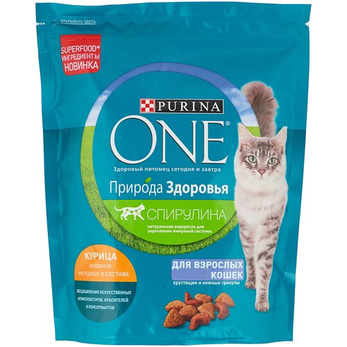 Сухой корм для кошек Purina ONE Природа Здоровья, с высоким содержанием курицы 2 шт. х 680 г (кусочки в соусе) фото