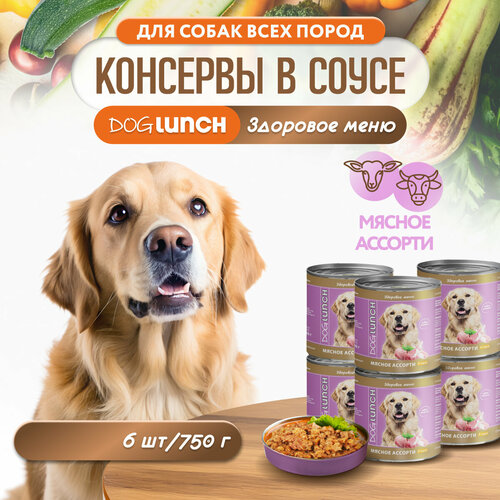 Корм влажный DOG LUNCH мясное ассорти в соусе для собак (6шт x 750г) фото