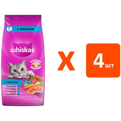 WHISKAS аппетитный обед для взрослых кошек c лососем с нежным паштетом (5 кг х 4 шт) фото