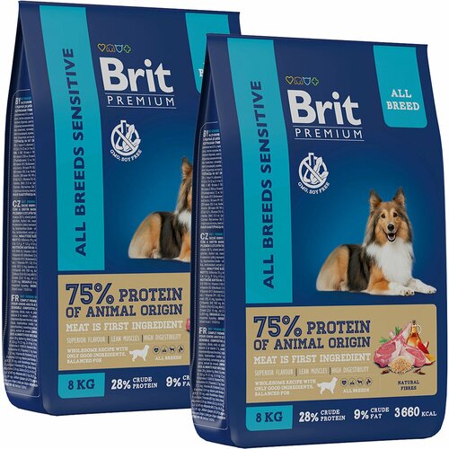 BRIT PREMIUM DOG ADULT SENSITIVE для взрослых собак всех пород с чувствительным пищеварением с ягненком и рисом (8 + 8 кг) фото