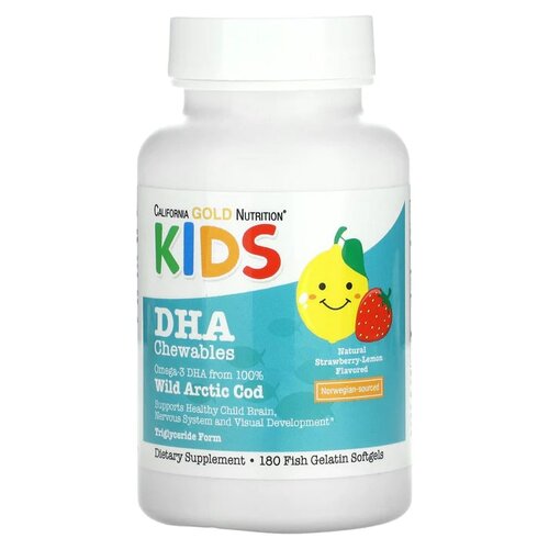 California Gold Nutrition Children's DHA таб. жев., 150 мл, 110 г, 180 шт., клубника и лимон фото