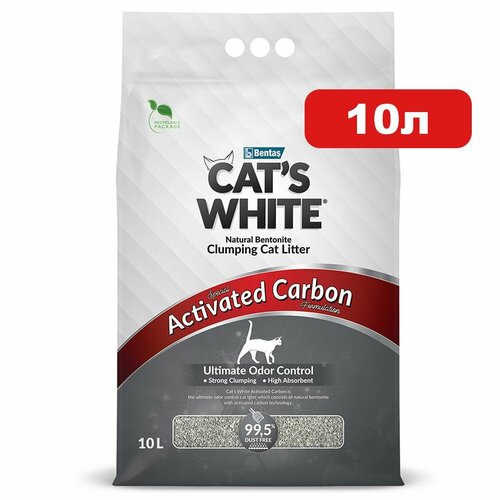 Cat's White Activated Carbon комкующийся наполнитель с активированным углем для кошачьего туалета (10л) фото