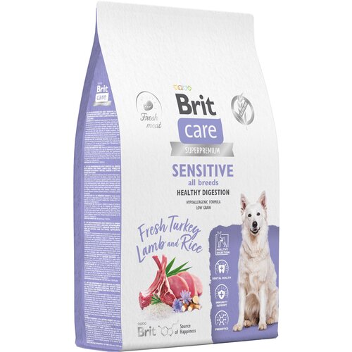 Сухой корм для собак всех пород Brit Care Dog Adult Sensitive Healthy Digestion, чувствительное пищеварение, с индейкой и ягненком 12 кг фото