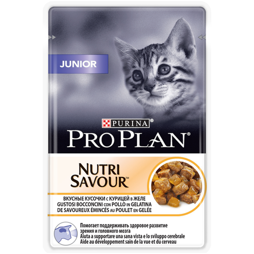 Влажный корм для котят Pro Plan Nutrisavour, курица 25 шт. х 85 г (кусочки в желе) фото