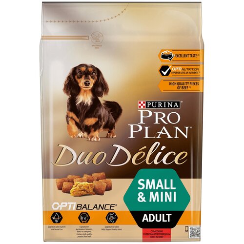 Корм PRO PLAN Duo Delice Small & Mini OPTI BALANCE (комплекс, учитывающий возраст и телосложение) для собак малых и миниатюрных пород, с говядиной, 700 г фото