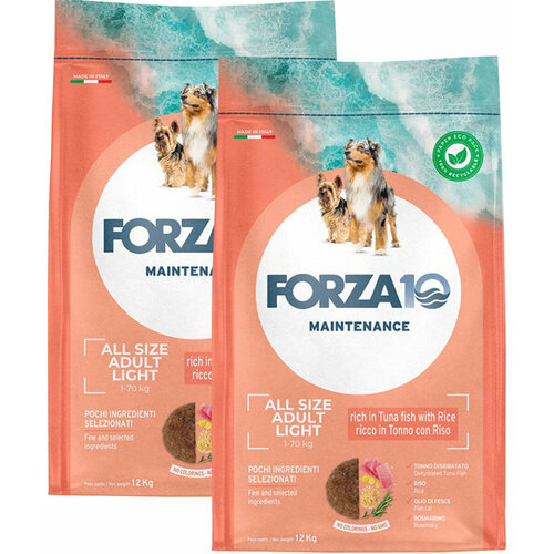 FORZA10 DOG MAINTENANCE LIGHT ALL BREEDS диетический для взр соб всех пород с тунцом и рисом 1170012 12 + 12 кг фото