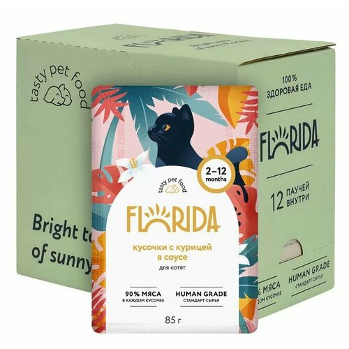 Влажный корм для котят Florida курица в соусе, упаковка 12 шт х 85 гр фото