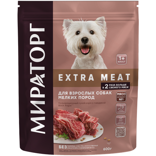 Мираторг EXTRA MEAT полнорационный сухой корм с говядиной Black Angus для взрослых собак мелких пород старше 1 года 600 гр фото