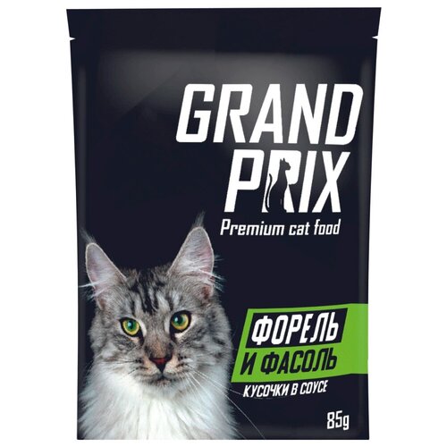 Влажный корм для кошек GRAND PRIX с форелью, с фасолью 85 г (кусочки в соусе) фото