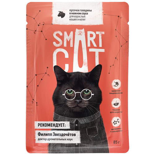 корм для кошек Smart Cat с говядиной 34 шт. х 85 г (кусочки в соусе) фото